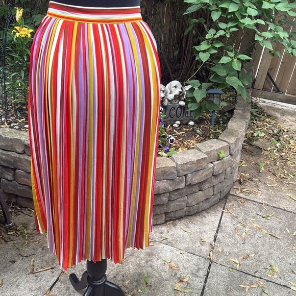Colorful Striped Pleated Midi Skirt Forever 21 Contemporary. Size L - Picture 5 of 10